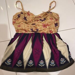 Deletta Gold and Purple Floral Top Anthropologie